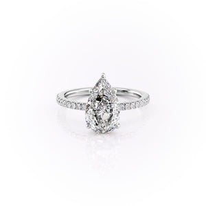 The Pave Eleanor Set  With A 2.5 Carat Pear 18K White Gold Moissanite