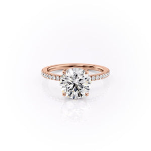 The Pave Eleanor Set With A 2.5 Carat Round 14K Rose Gold Lab Diamond