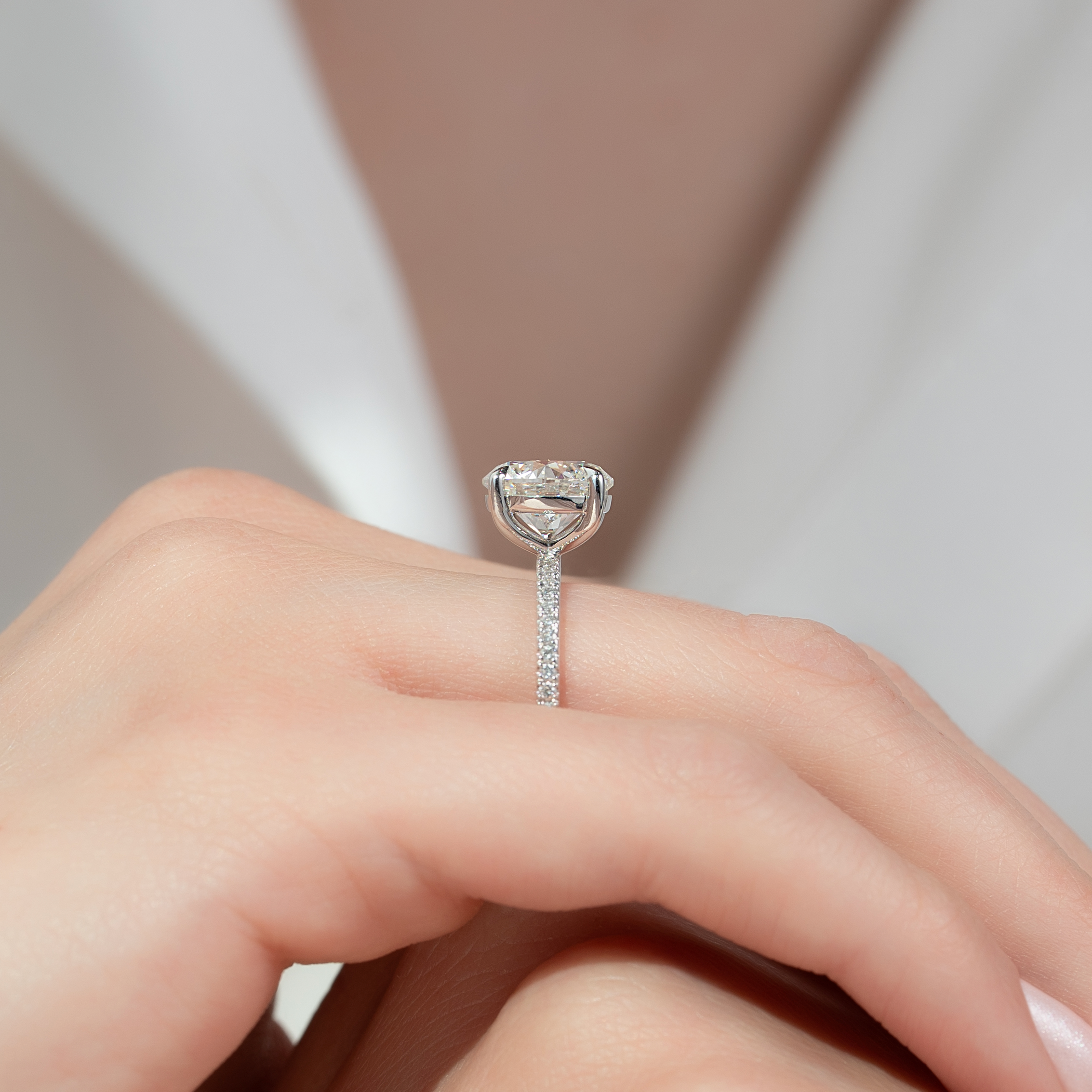 The Pave Eleanor Set With A 1.5 Carat Round 18K White Gold Lab Diamond