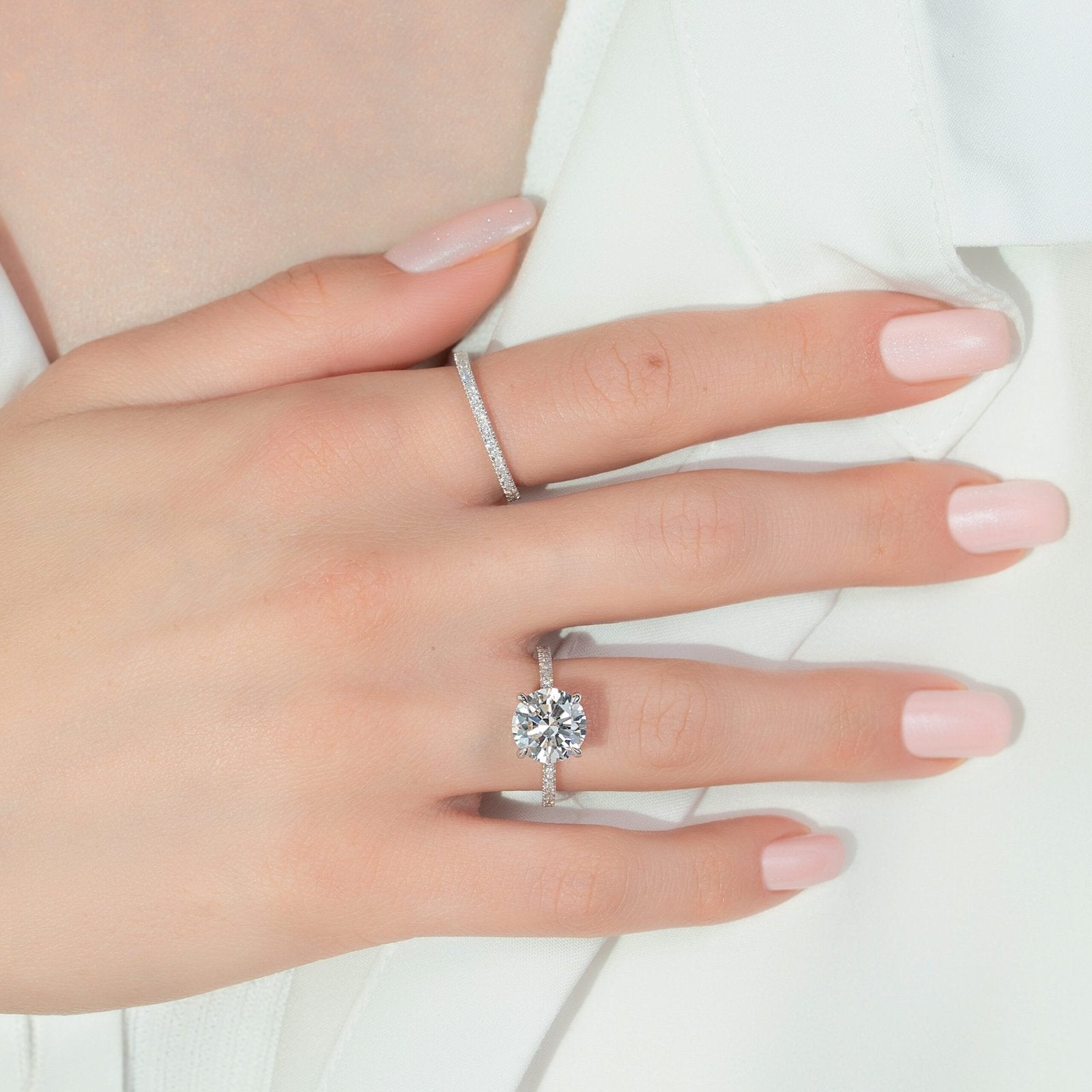 The Pave Eleanor Set With A 1 Carat Round 14K White Gold Lab Diamond