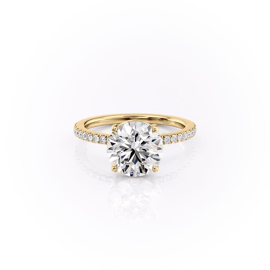 The Pave Eleanor Set With A 1 Carat E. Cushion 14K Yellow Gold Lab Diamond