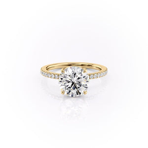 The Pave Eleanor Set With A 1 Carat E. Cushion 14K Yellow Gold Lab Diamond