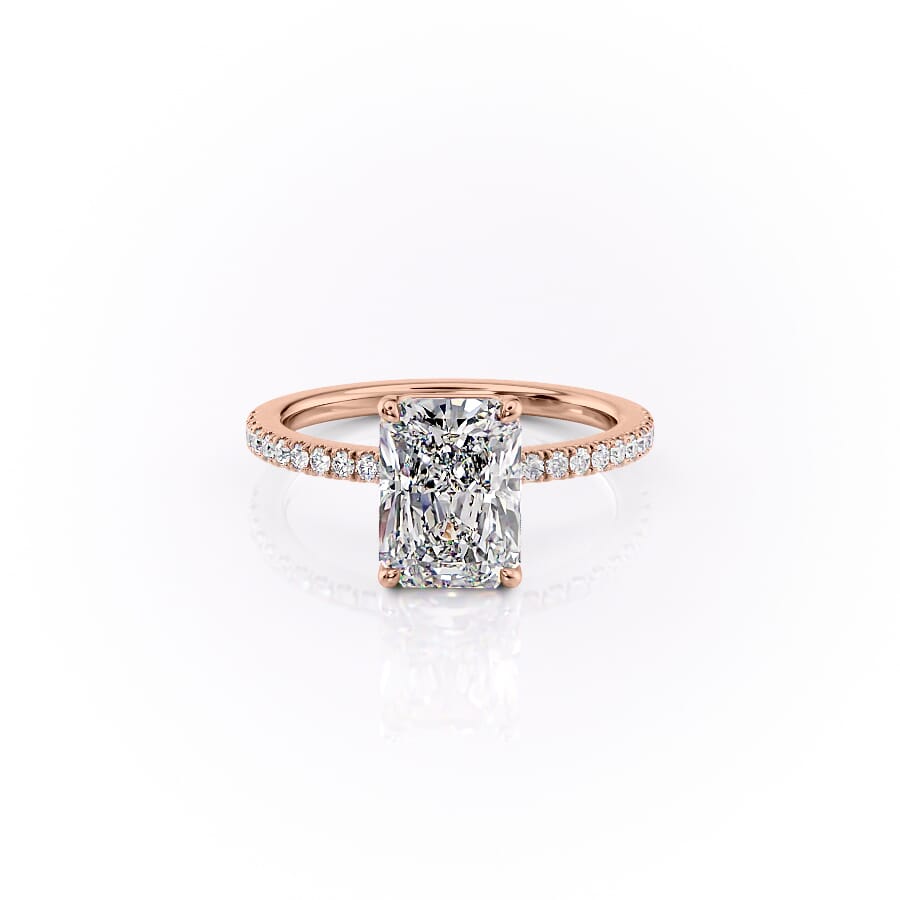The Pave Eleanor Set With A 2 Carat Radiant 14K Rose Gold Lab Diamond