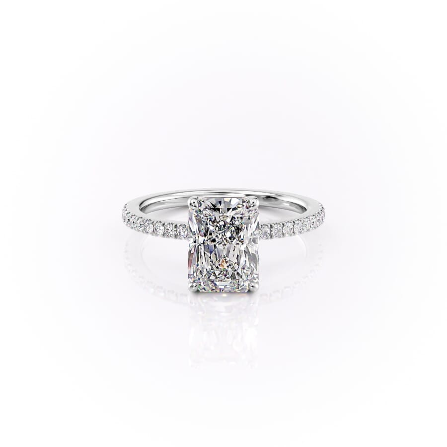 The Pave Eleanor Set With A 2.5 Carat Radiant 18K White Gold Lab Diamond