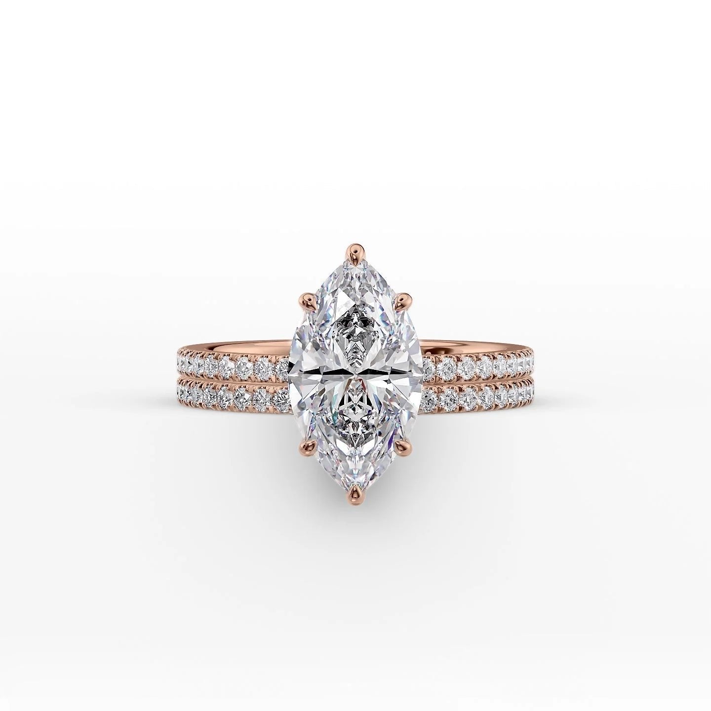 The Pave Eleanor Set With A 1 Carat Marquise 14K Rose Gold Lab Diamond