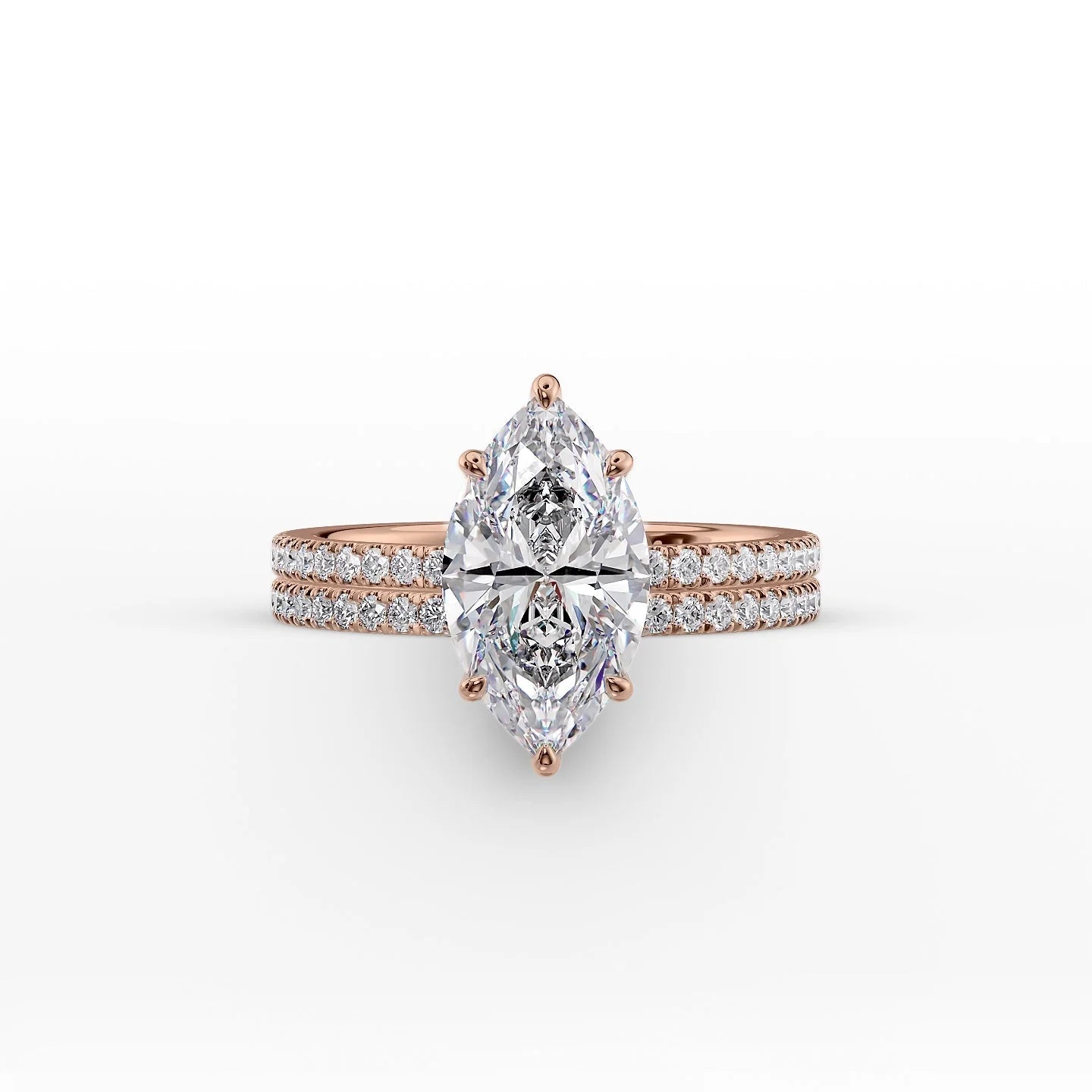 The Pave Eleanor Set With A 2 Carat Marquise 14K Rose Gold Lab Diamond