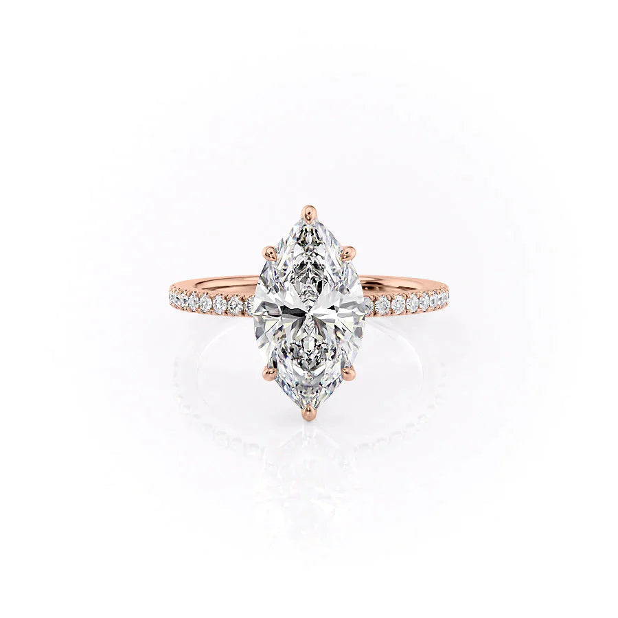 The Pave Eleanor Set With A 2 Carat Marquise 14K Rose Gold Lab Diamond