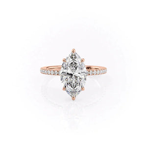 The Pave Eleanor Set With A 2 Carat Marquise 14K Rose Gold Lab Diamond