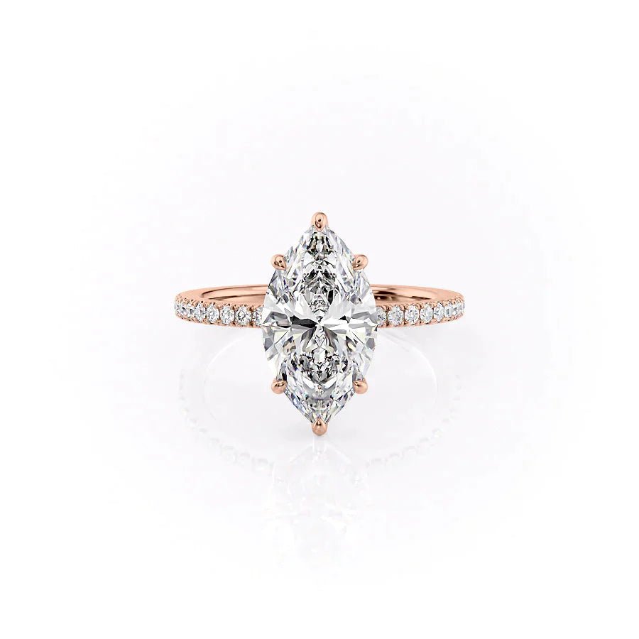 The Pave Eleanor Set With A 1 Carat Marquise 14K Rose Gold Lab Diamond