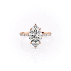 The Pave Eleanor Set With A 1 Carat Marquise 14K Rose Gold Lab Diamond