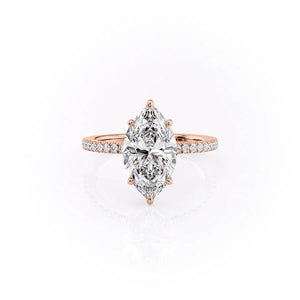 The Pave Eleanor Set  With A 4.5 Carat Marquise 14K Rose Gold Moissanite