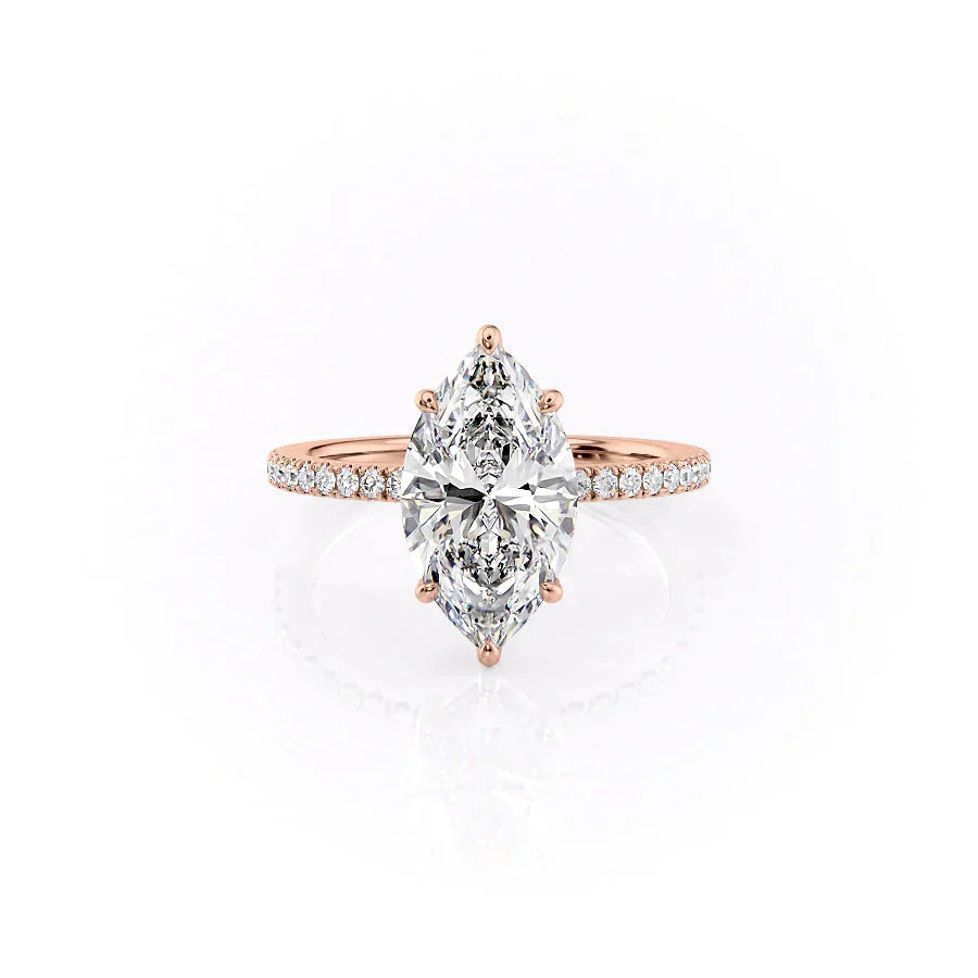 The Eleanor Set With A 3 Carat Marquise 14K Rose Gold Lab Diamond