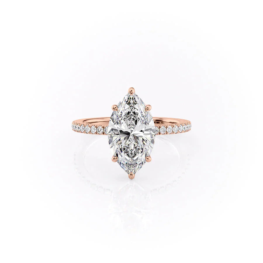 The Pave Eleanor Set  With A 3 Carat Marquise 14K Rose Gold Moissanite