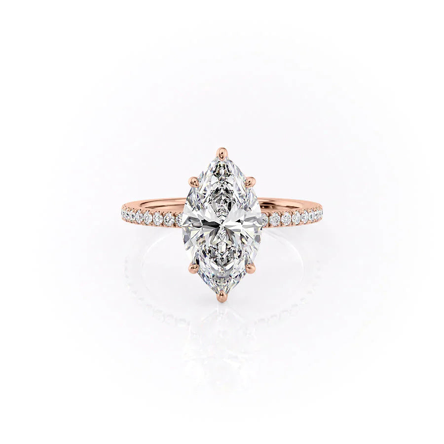 The Eleanor Set  With A 2 Carat Marquise 14K Rose Gold Moissanite