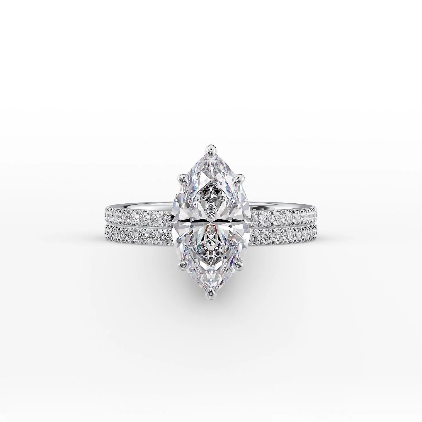 The Pave Eleanor Set With A 1 Carat Marquise 18K White Gold Lab Diamond