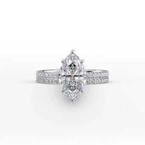 The Eleanor Set With A 3 Carat Marquise 14K White Gold Lab Diamond