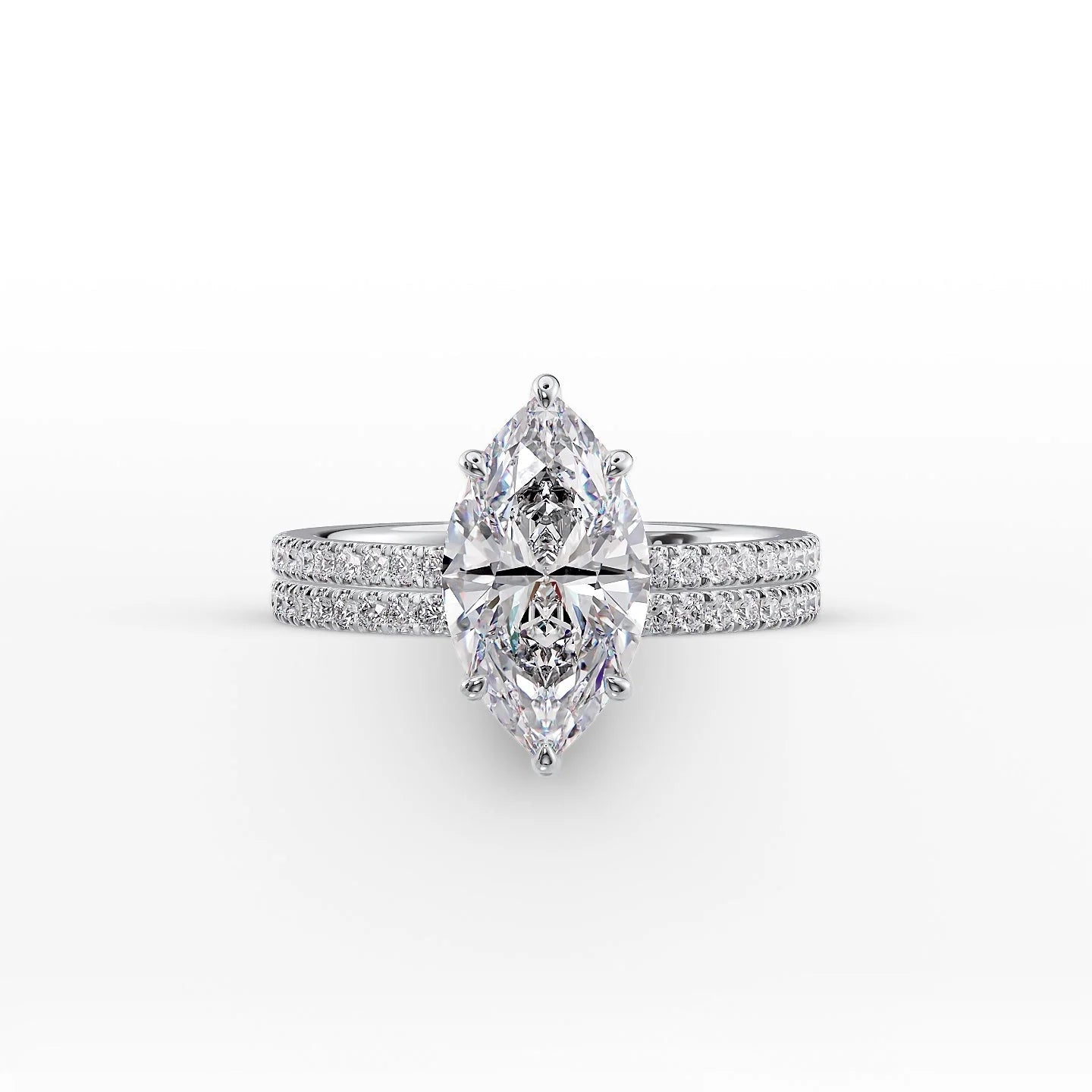 The Pave Eleanor Set With A 2 Carat Marquise 14K White Gold Lab Diamond