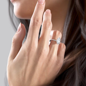 The Pave Eleanor Set With A 2.5 Carat Marquise 18K White Gold Lab Diamond