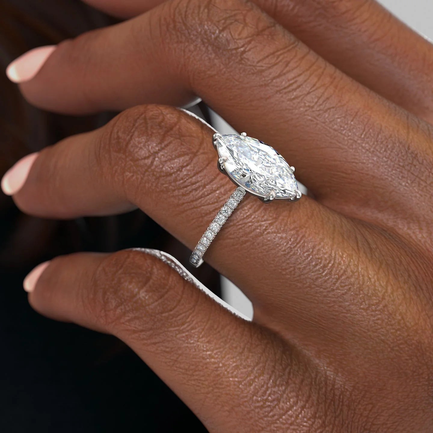 The Pave Eleanor Set With A 2 Carat Marquise 18K White Gold Lab Diamond