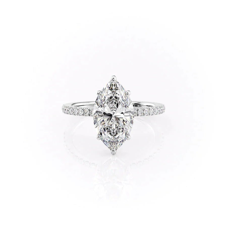The Pave Eleanor Set With A 1 Carat Marquise 18K White Gold Lab Diamond