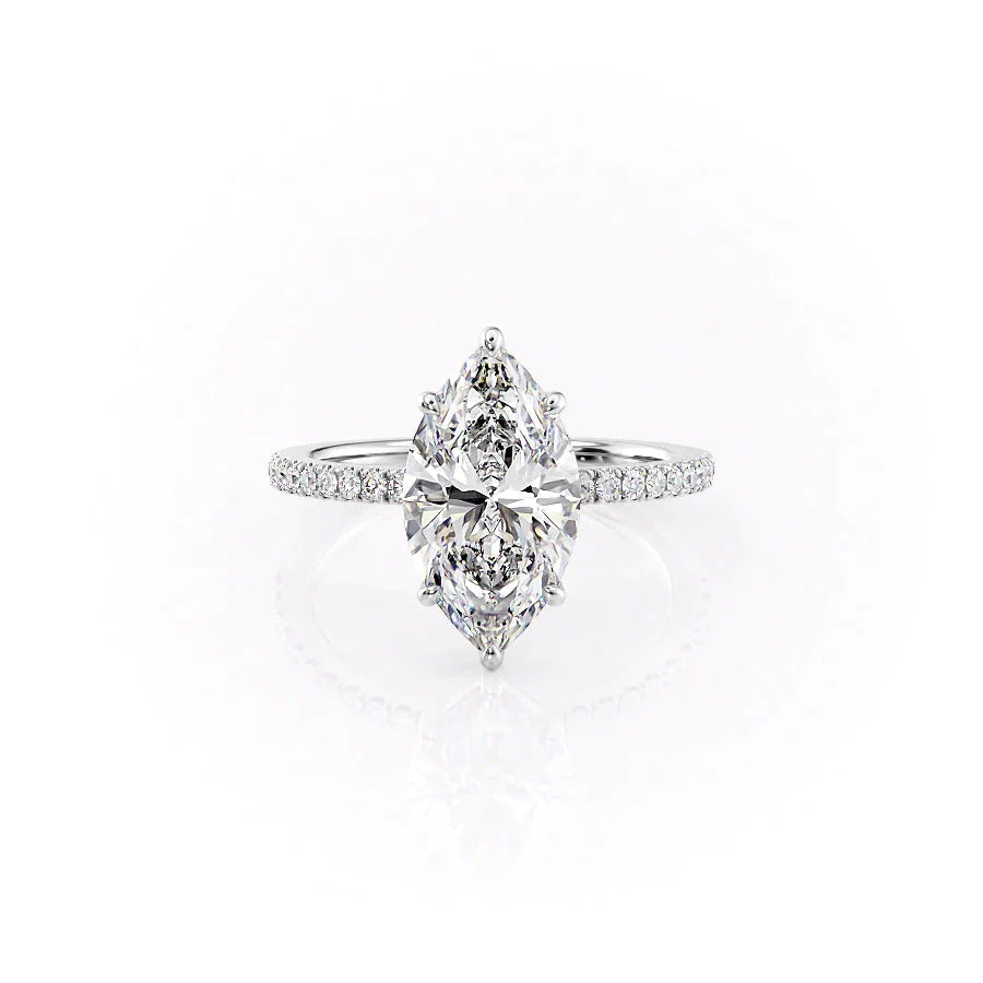The Pave Eleanor Set With A 3 Carat Marquise 18K White Gold Lab Diamond