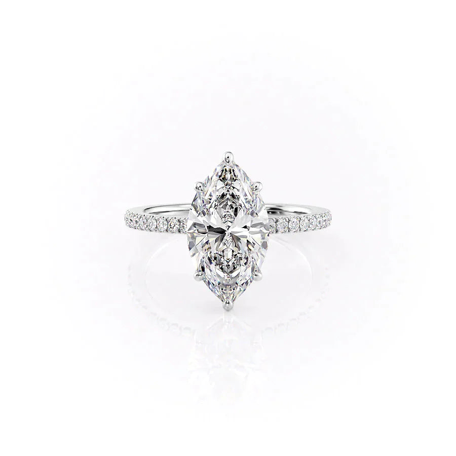 The Eleanor Set With A 2 Carat Marquise 14K White Gold Lab Diamond