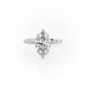 The Pave Eleanor Set  With A 2.5 Carat Marquise 18K White Gold Moissanite