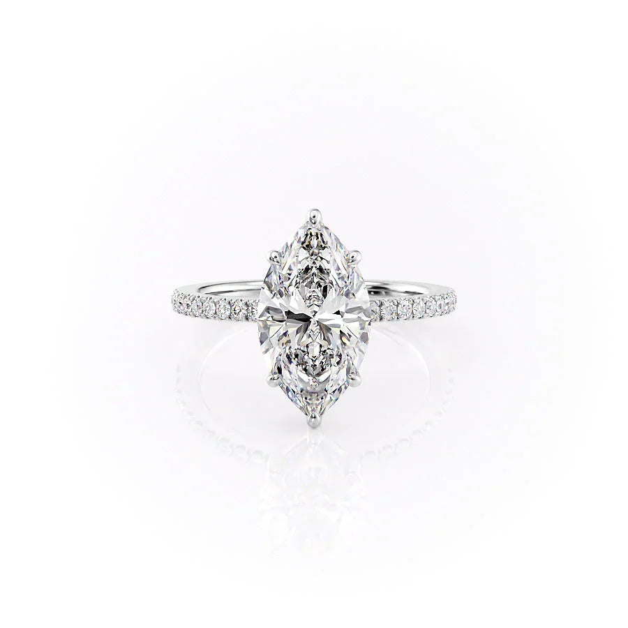 The Eleanor Set  With A 3.5 Carat Marquise 14K White Gold Moissanite
