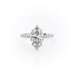 The Eleanor Set  With A 3.5 Carat Marquise 14K White Gold Moissanite