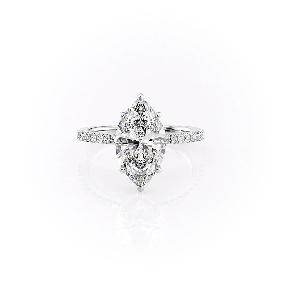 The Pave Eleanor Set  With A 3 Carat Marquise 14K White Gold Moissanite
