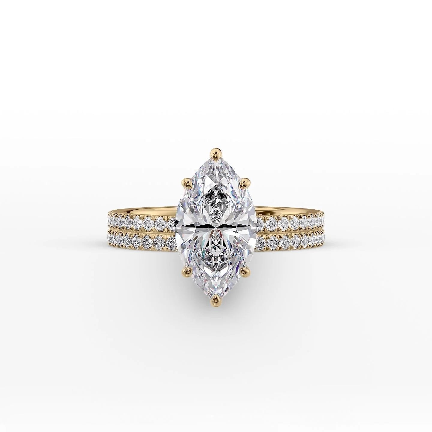 The Pave Eleanor Set With A 1 Carat Marquise 14K Yellow Gold Lab Diamond