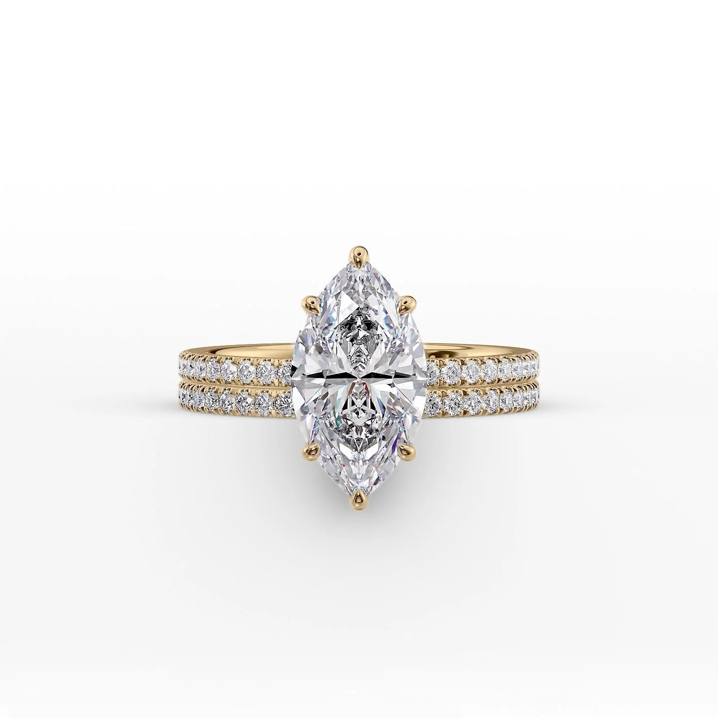 The Pave Eleanor Set With A 3 Carat Marquise 14K Yellow Gold Lab Diamond