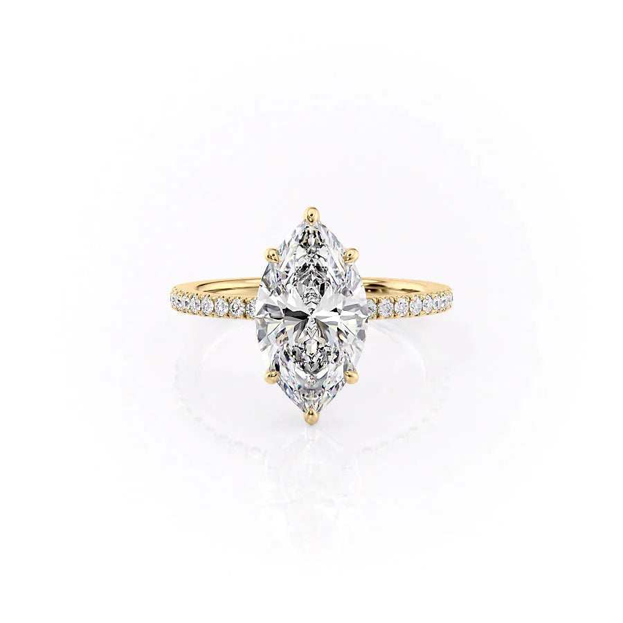 The Pave Eleanor Set With A 3 Carat Marquise 18K Yellow Gold Lab Diamond