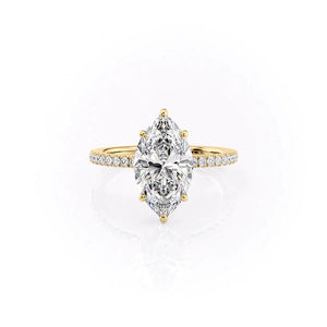 The Pave Eleanor Set With A 2.5 Carat Marquise 18K Yellow Gold Lab Diamond