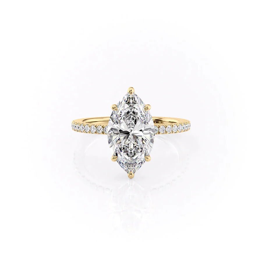 The Pave Eleanor Set With A 1 Carat Marquise 14K Yellow Gold Lab Diamond