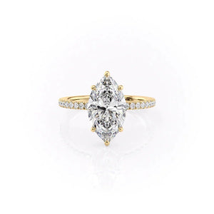 The Pave Eleanor Set With A 1 Carat Marquise 14K Yellow Gold Lab Diamond