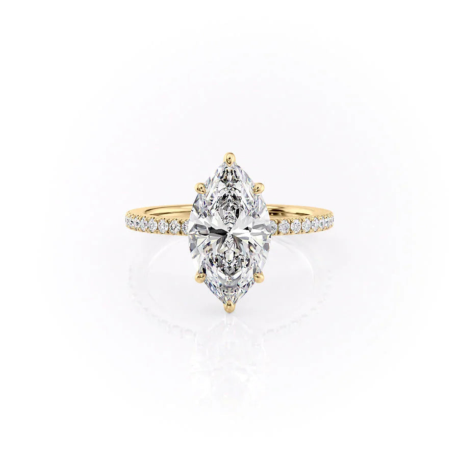 The Pave Eleanor Set  With A 3.5 Carat Marquise 18K Yellow Gold Moissanite