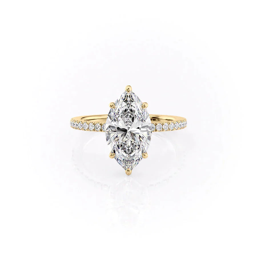The Eleanor Set With A 2 Carat Marquise 14K Yellow Gold Lab Diamond
