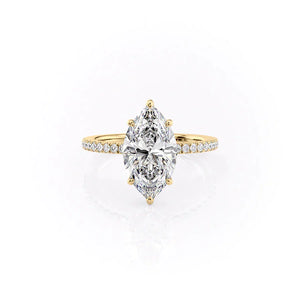 The Eleanor Set With A 2.5 Carat Marquise 14K Yellow Gold Lab Diamond