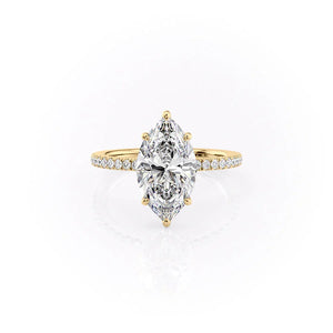 The Pave Eleanor Set  With A 4.5 Carat Marquise 18K Yellow Gold Moissanite