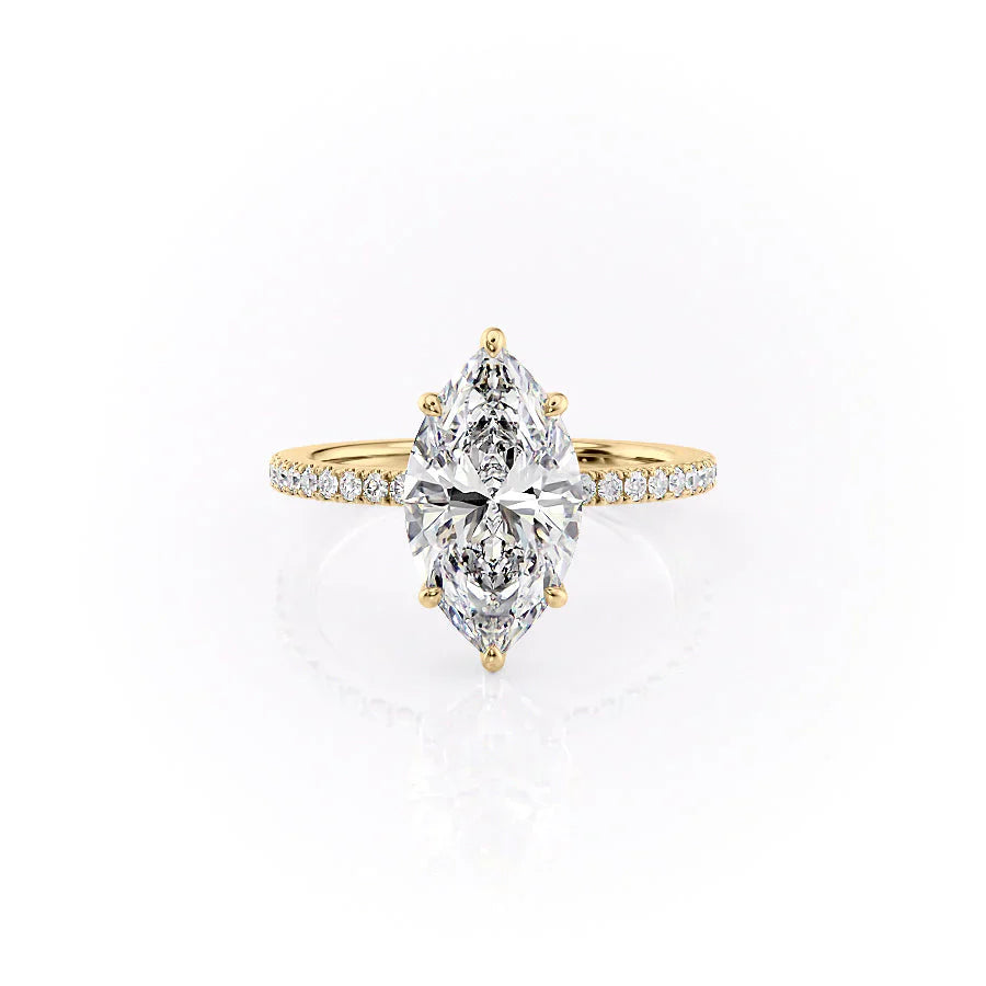 The Eleanor Set  With A 2.5 Carat Marquise 14K Yellow Gold Moissanite