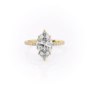 The Eleanor Set  With A 3 Carat Marquise 14K Yellow Gold Moissanite