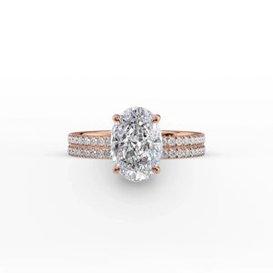The Eleanor Set With A 2 Carat Oval 14K Rose Gold Lab Diamond