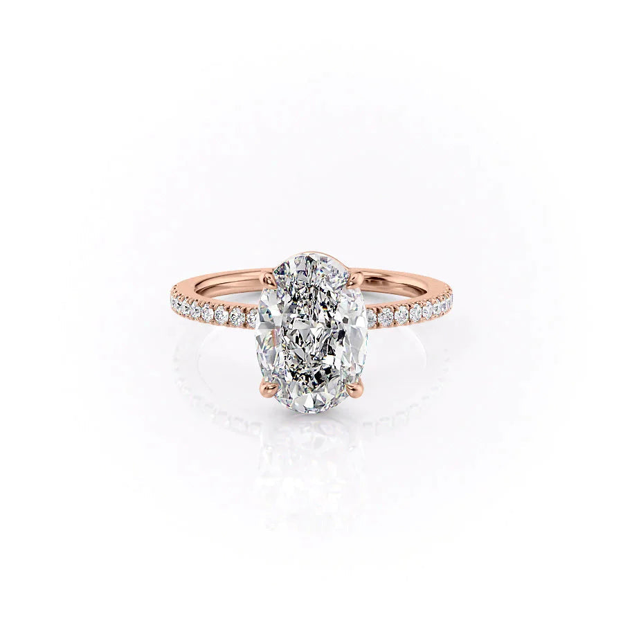 The Pave Eleanor Set With A 2 Carat Oval 14K Rose Gold Lab Diamond