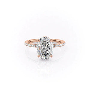 The Eleanor Set With A 2.5 Carat Oval 14K Rose Gold Lab Diamond