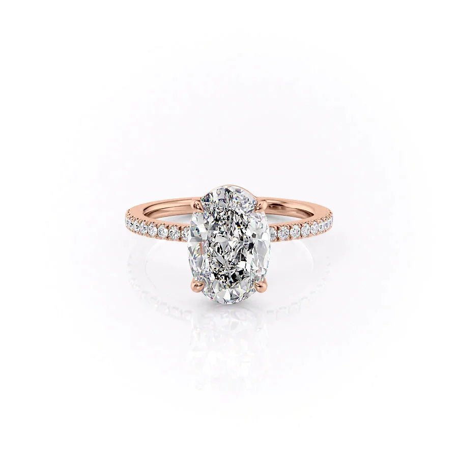 The Pave Eleanor Set With A 1 Carat Oval 14K Rose Gold Lab Diamond