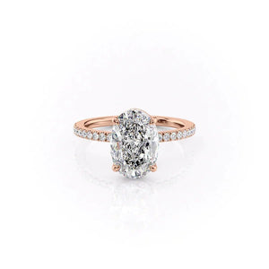 The Pave Eleanor Set With A 1 Carat Oval 14K Rose Gold Lab Diamond