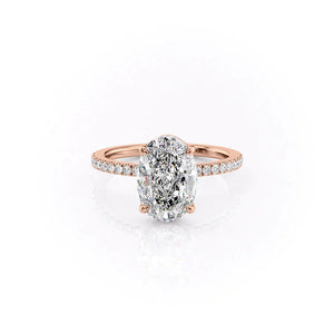 The Pave Eleanor Set With A 1.5 Carat Oval 18K Rose Gold Lab Diamond
