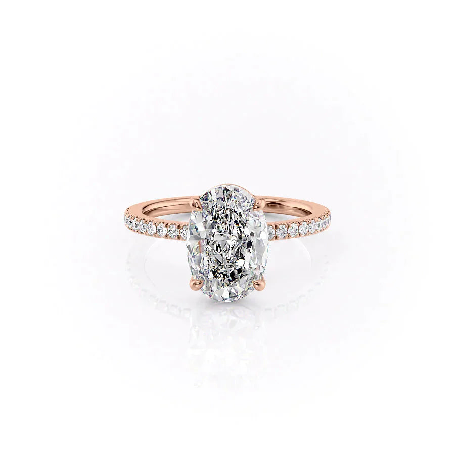 The Eleanor Set With A 2 Carat Oval 14K Rose Gold Lab Diamond