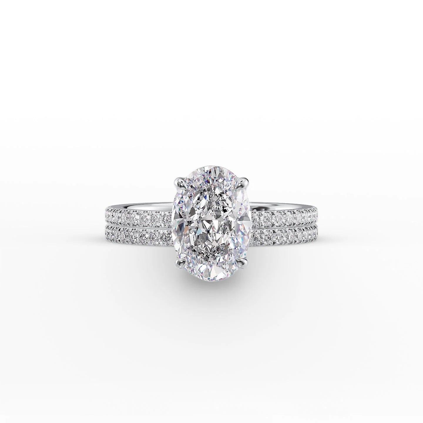 The Pave Eleanor Set With A 3 Carat Oval 14K White Gold Lab Diamond